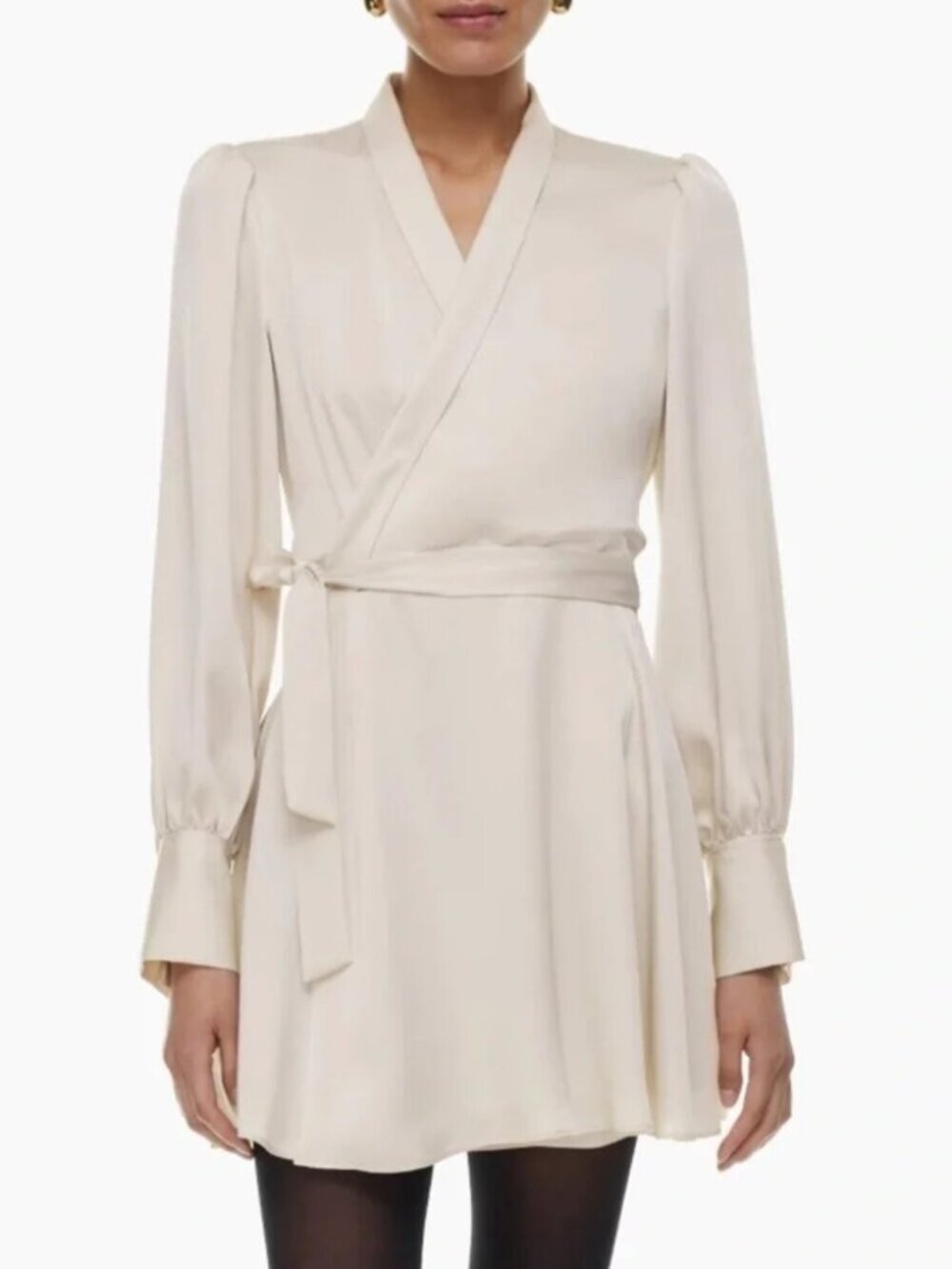 New Aritzia Babaton Hyde satin bishop long sleeve wrap style v-neck minidress - Picture 3 of 16
